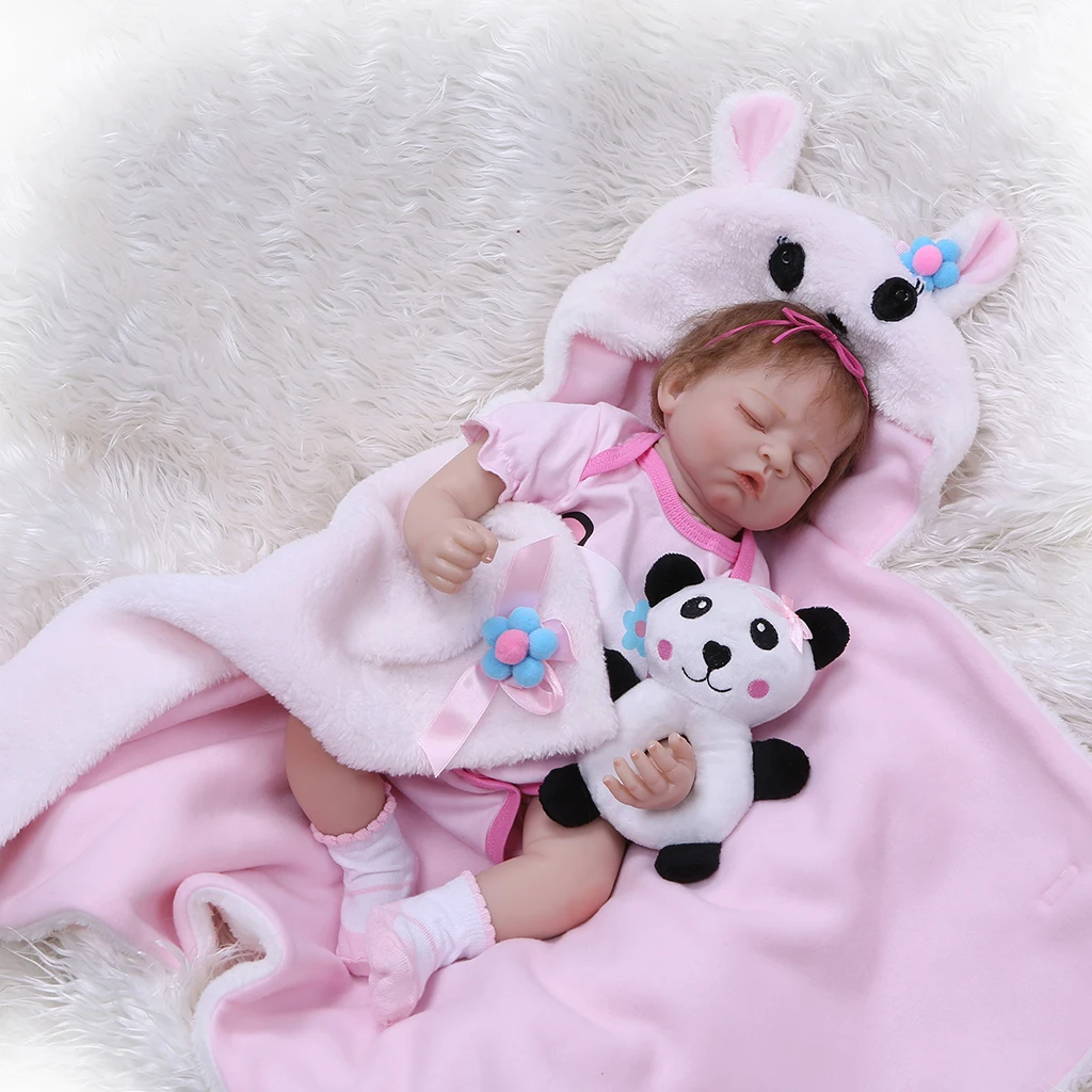 Soft Silicone 20 Inch Reborn Doll (Cloth Body) Fake Toddler Dress in  Pink Rompers - with Plush Blanket & Mini Panda Toy