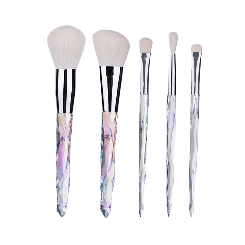 Кристально прозрачная Профессиональная Кисть для макияжа акриловая ручка алюминиевая трубка нейлоновая Кисть для макияжа волос набор разноцветных - Handle Color: 5pcs