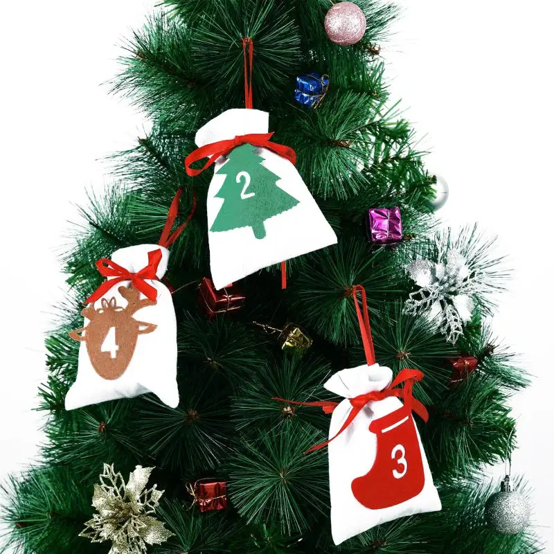 

24 Days Countdown Calendar Hanging Felt Drawstring Gift Bags For Xmas Tree Holiday Party Decoration Christmas Advent Calendars