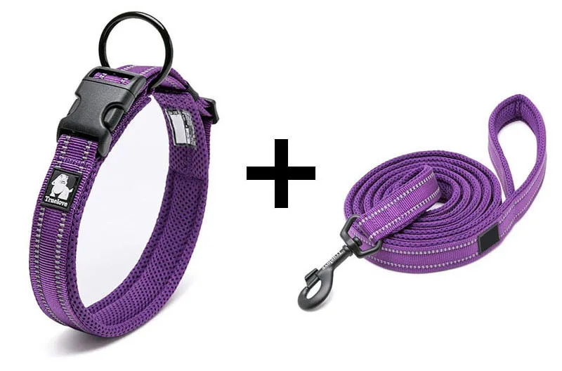 Truelove нейлоновый ошейник и поводок для питомцев, ошейник для щенков, собачий ошейник, ожерелье, светоотражающий черный поводок питбультерьера, собака добермана - Цвет: Purple