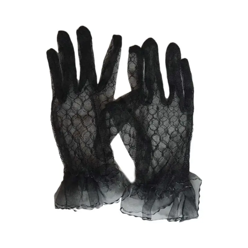 

Women's Ladies Lace Elegant Short Gloves Courtesy Summer for Wedding Dinner Parties Lace Net Yarn Gloves