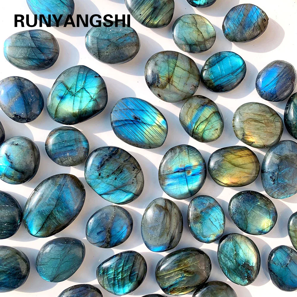 1pc bela pedra de cristal natural fluindo luz azul labradorite alongado pedra em forma diy pingente coleção gema