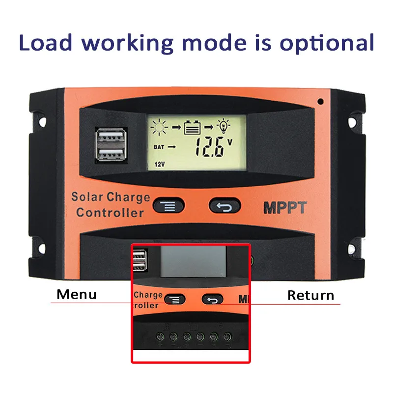 MPPT 30A/40A/50A/60A 12V 24V автоматический контроллер заряда двойной USB ЖК-дисплей контроллеры солнечная батарея для телефона регулятор