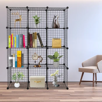 

12-Cube Organizer Cube Storage Storage Shelves Wire Cube Storage Metal Grid Multifunction Shelving Cubbies Organizer Bookcase