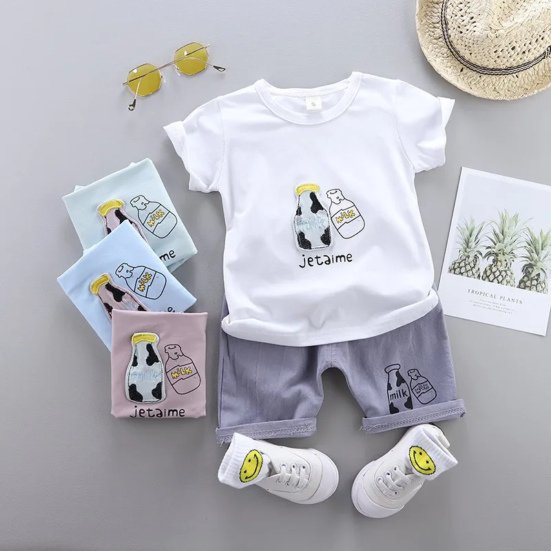 Комплект одежды высокого качества для мальчиков и девочек 0-4 лет, новая летняя одежда для активных детей с героями мультфильмов футболка+ штаны, 2 предмета, 40