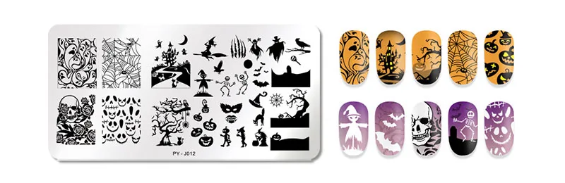 12*6cm Rectangle Nail Stamping Template Halloween Style pumpkin Spider Web Flower Patterns DIY Nail Designs Manicure Stamp Plate - Цвет: PY-J012