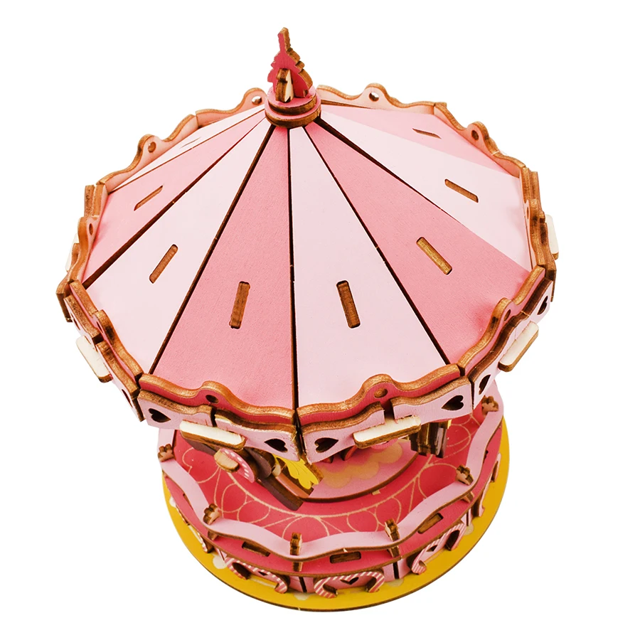 Счастье merry-go-круглые 3D деревянные игрушки Пазлы для детей DIY розовая вращающаяся модель Набор Красивые головоломки детские игрушки iq подарок для игры