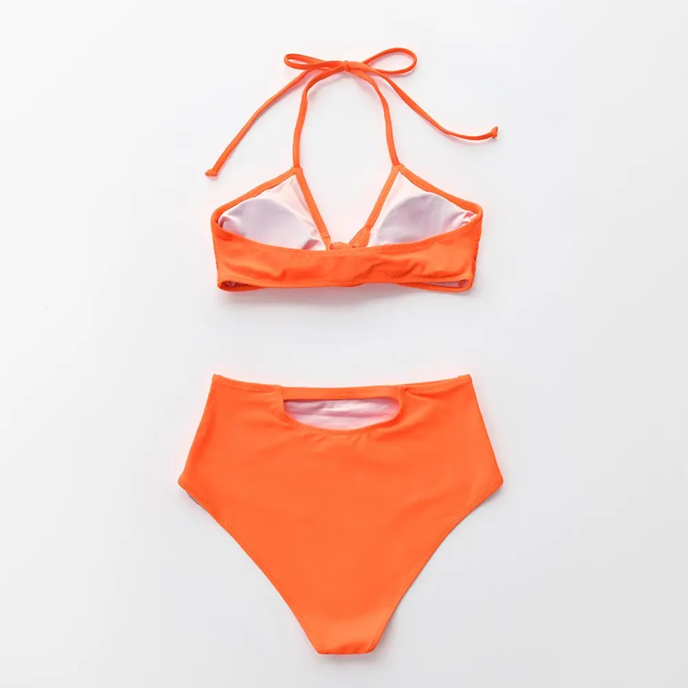 CUPSHE неоновый оранжевый Холтер с высокой талией пикантный комплект бикини бантик купальник из двух частей женщин пляжные купальные костюмы Biquinis