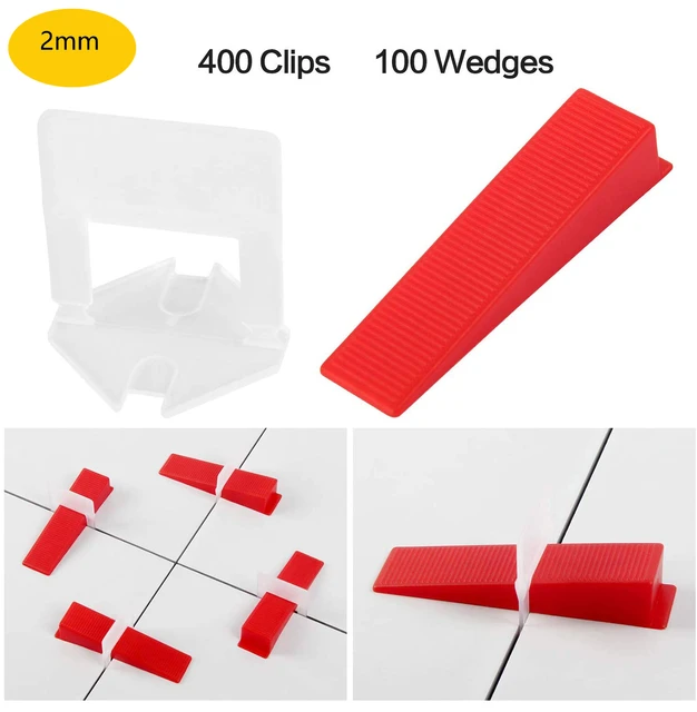 Conjugado estático mantener Sistema de nivelación de azulejos de 2mm, 400 Clips + 100 cuñas  reutilizables, bloqueo espaciador de azulejos de plástico autonivelante para  cerámica de pared de piso - AliExpress