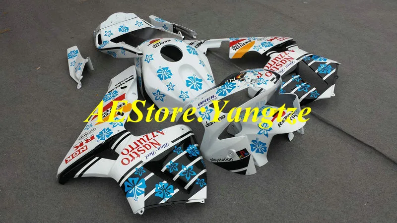 Мотоцикл обтекатель комплект для HONDA CBR600RR 03 04 CBR600 CBR 600RR F5 2003 2004 синие цветы Белый ABS Обтекатели набор+ подарки ZQ43