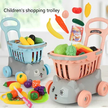 

Children's Shopping Trolley Detachable Simulation Fruit and Vegetable Cut Cut Music Supermarket Cart Play House Toy Gift