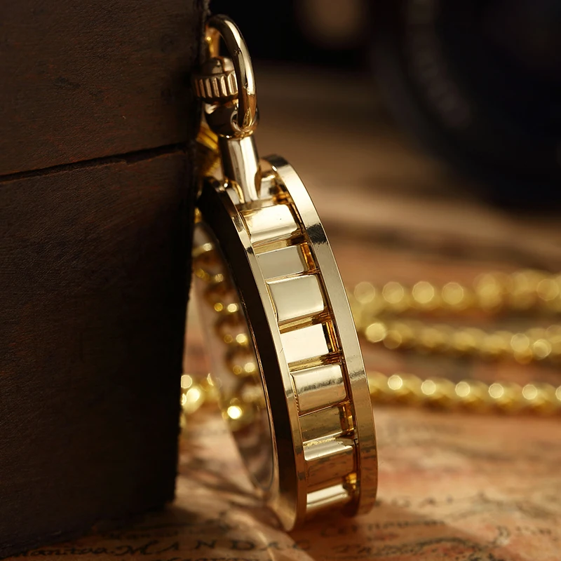 Gold Unisex Mechanical Fob Pocket Watch Vintage Necklace Watch Steampunk Skeleton Pendant Hand-winding Men Women Clock