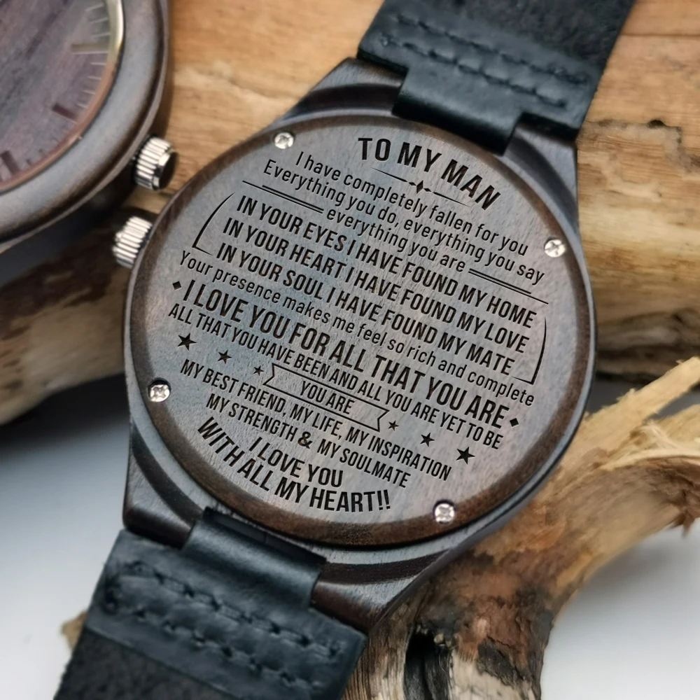 Personalized Wooden Custom Watch for Men Boyfriend Gifts Engraved Confirm Text for Black Sandalwood Watch Can't Change the Text customized text lettering bracelet european and american fashion handwoven black and white rope stainless steel bracelet couples