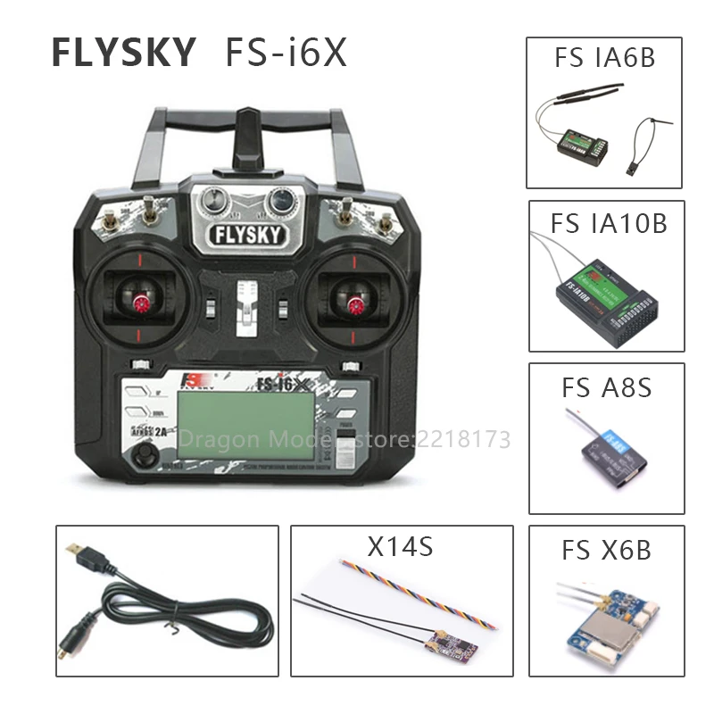 FLYSKY FS-i6X FS i6X 10CH 2.4GHz AFHDS 2A RC 송신기, X6B iA6B A8S iA10B 수신기 포함, RC FPV 레이싱 드론 리테일박스
