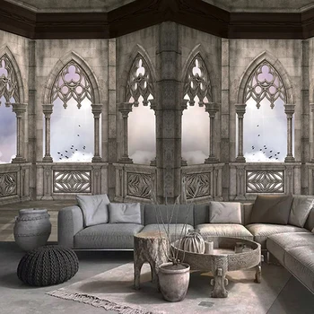 

Custom Photo Mural 3D Stereoscopic European Style Arches Abstract Space Cement Wall Painting Wallpaper Living Room Dining Room