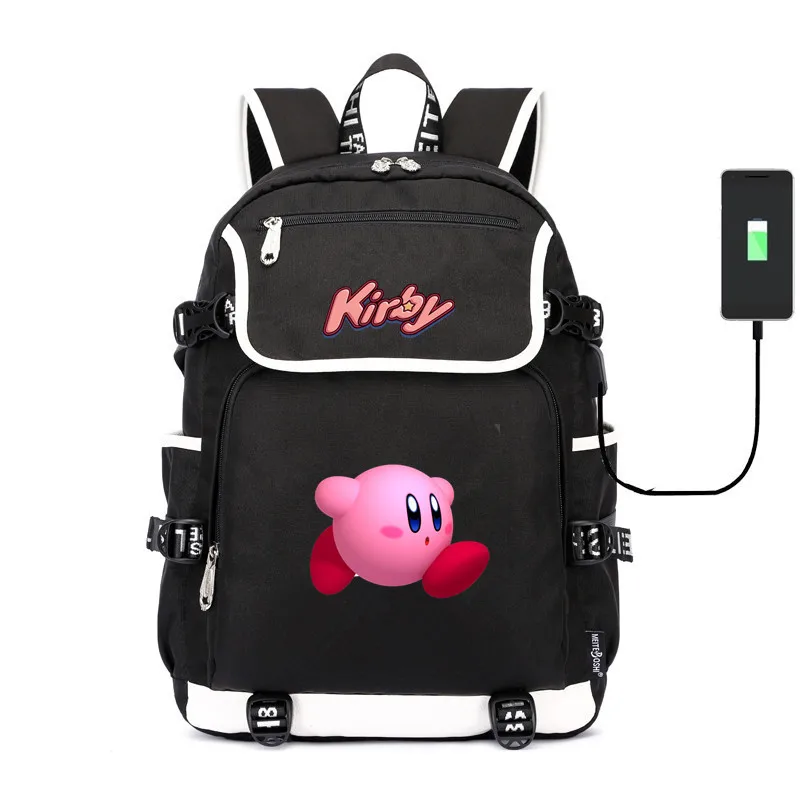 Симпатичная детская школьная сумка с принтом Kirby через плечо usb зарядкой холщовый