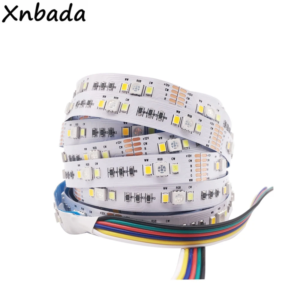 #cheap 5m 5 in 1 LED Strip RGB CCT SMD 5050 RGB + 2835 Cool White + Warm White LED Strip LED Light DC12V White PCB IP30