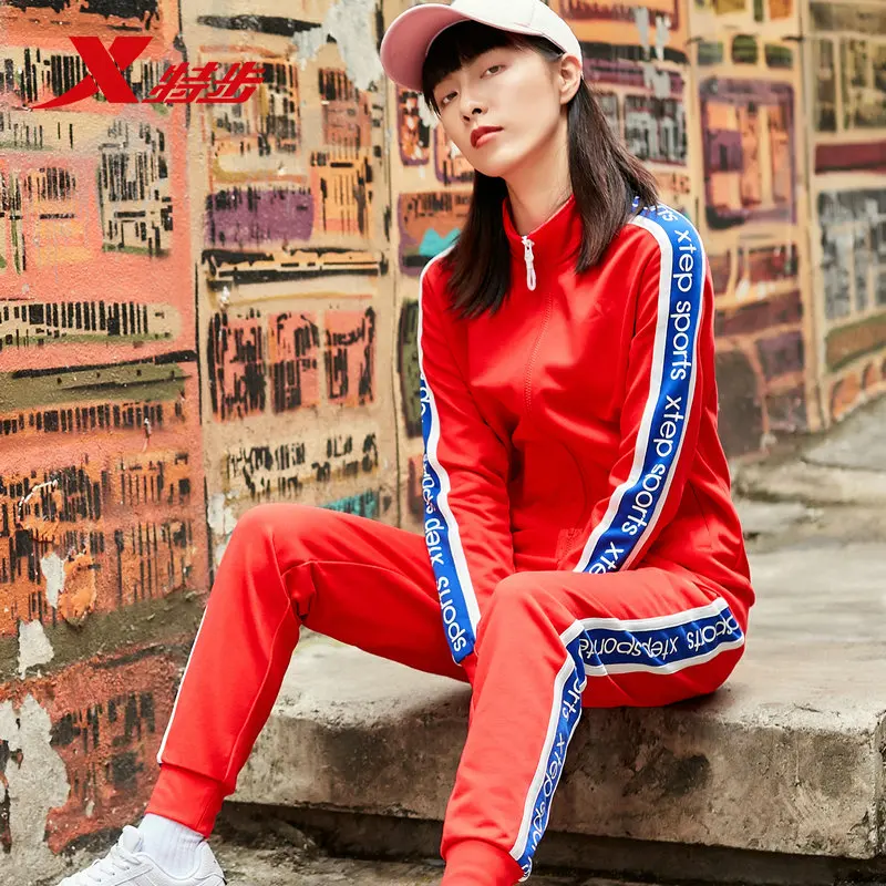 Xtep осенний спортивный костюм женский из двух частей дышащие брюки повседневные спортивные женские 881328969251 - Цвет: red