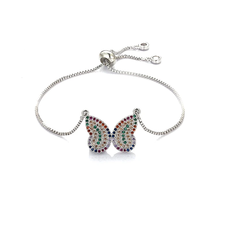 Модные женские радужные браслеты с бабочками ювелирные изделия золото cz Красочный браслет с цирконом регулируемый браслет-цепочка для женщин