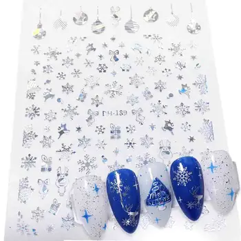 

1pcs Xmas Winter Series 3D Nail Stickers Laser Silver Snowflake Self-adhensive DIY Elk Sparkly Nail Art Decoration Decals Gift