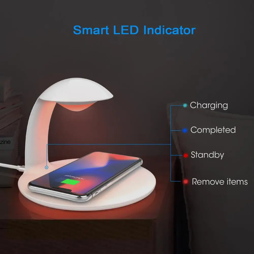  Fast Charger 10w QI Wireless Charger for Samsung S10 S9 S7 Note 9 8 LED Desk Lamp Dimmable Charging