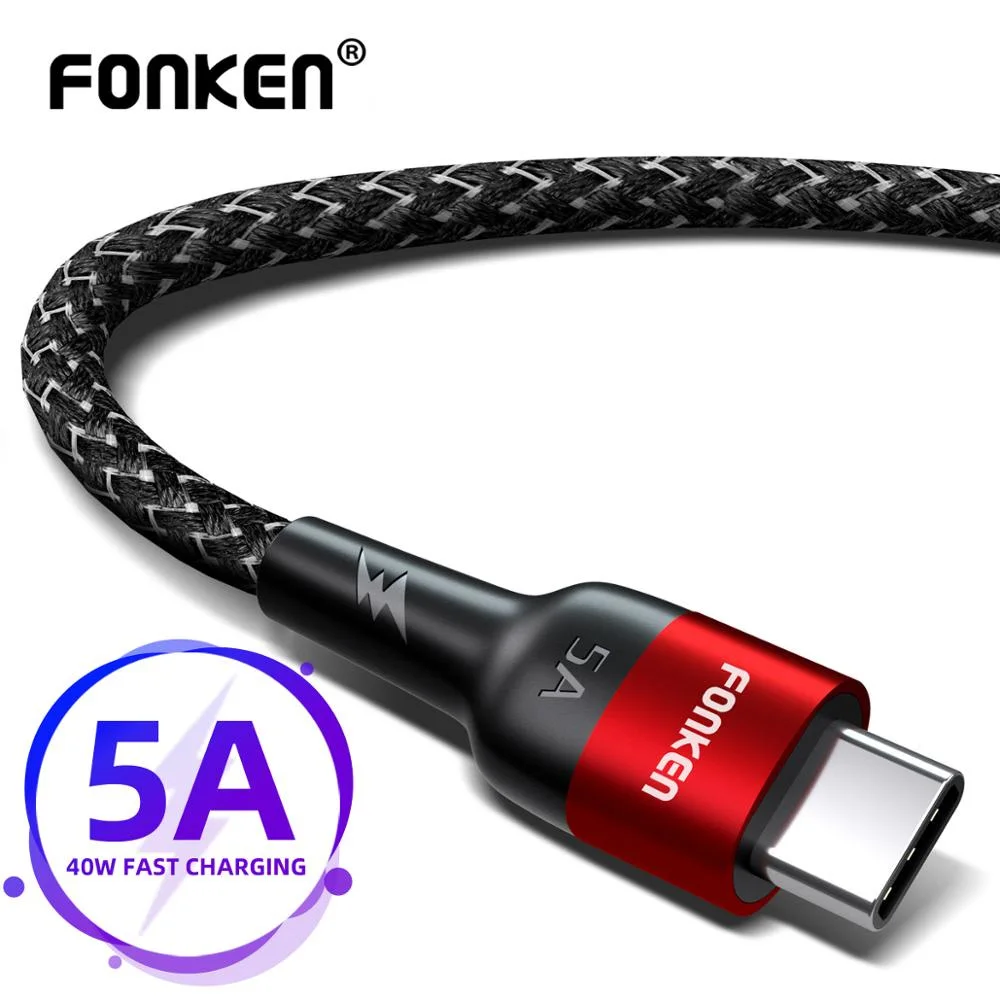 

FONKEN 5A USB Type C Cable Supercharge 40W USB C Wire SCP FCP QC4.0 QC3.0 Quick Charger Type-C 1m 2m Android Fast Phone Cables