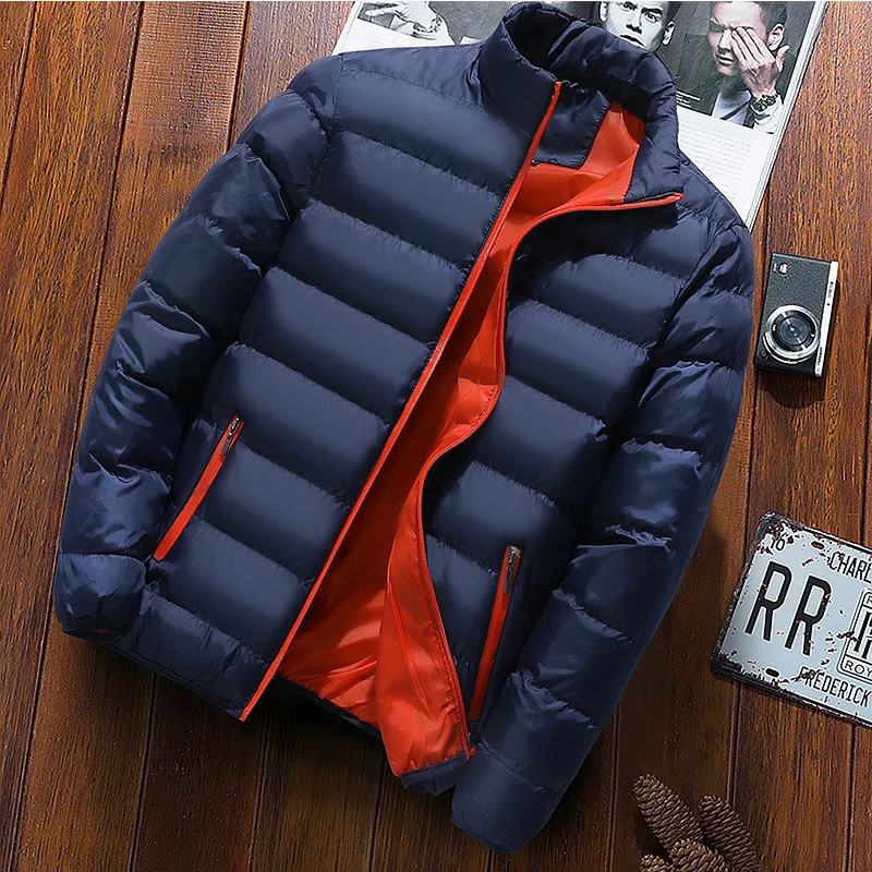 CC151 Dark blue Брендовая мужская парка с хлопковой подкладкой, зимняя куртка, пальто, мужские теплые куртки, мужские одноцветные плотные пальто на молнии с воротником-стойкой, пуховики - Цвет: CC151 Dark blue