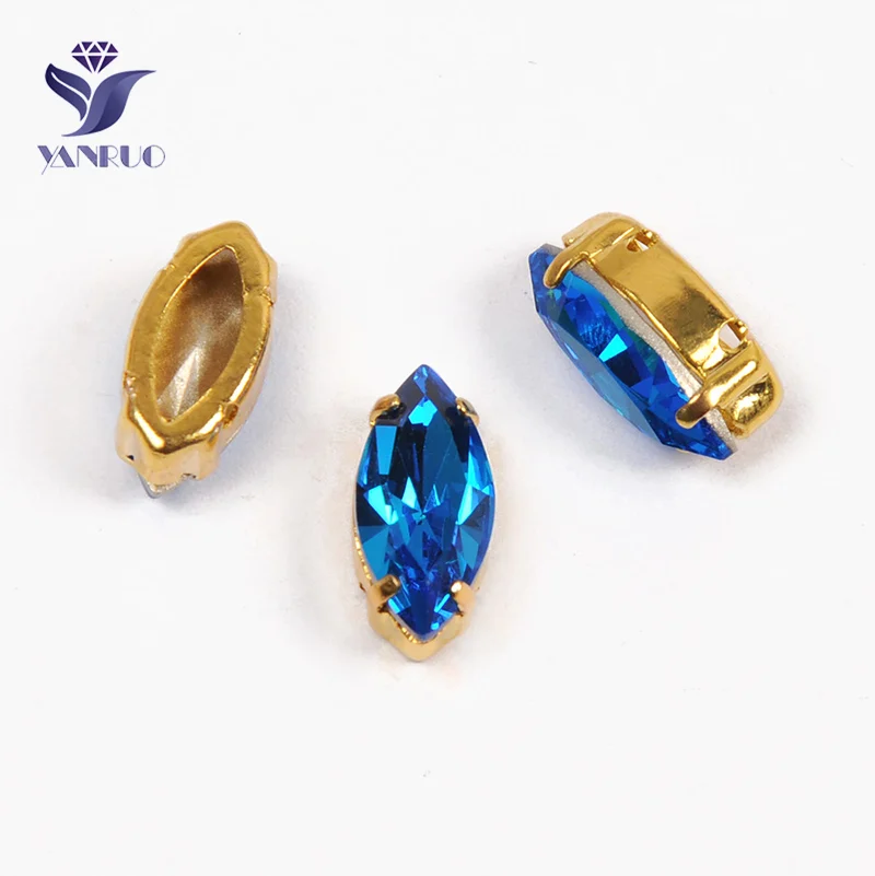 YANRUO 4200 Наветт синие когти пришитые Стразы пришитые стеклянные кристаллы для рукоделия - Цвет: With Gold Claw