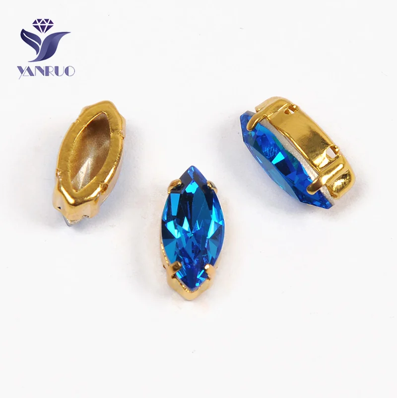 With Gold Claw YANRUO 4200 Наветт синие когти пришитые Стразы пришитые стеклянные кристаллы для рукоделия - Цвет: With Gold Claw