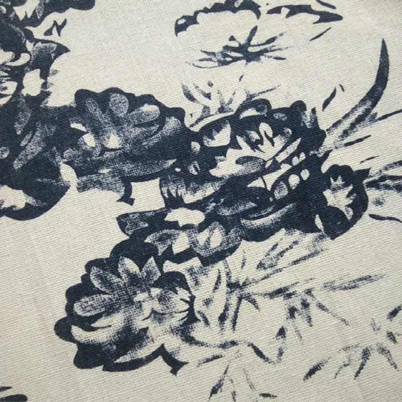 Синий и белый пион печати парусиновая скатерть диван подушка льняная ткань ручной работы сделай сам Хлопок Лен Ткань