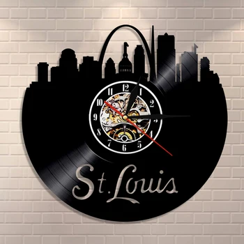 

St Louis Skyline Wall Clock Home Decor Missouri USA Saint Louis Vinyl Record Wall Clock America City Silhouette Decorative Clock