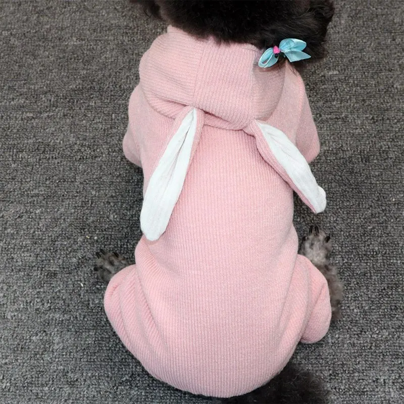 Смешная собака зимняя теплая одежда с милым кроликом; бижутерия для ушей для домашних животных, одежда для собак, 4 брюки с широкими штанинами куртка Костюмы для маленьких собак щенков, чихуахуа
