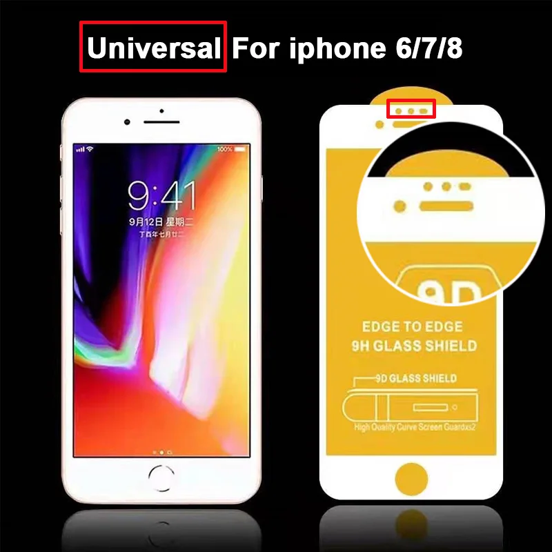Sinzean 100pcs 9D Universal Tempered Glass For IPHONE 6/7/8 Full Cover Glue 678 Plus Screen Protector | Мобильные телефоны и