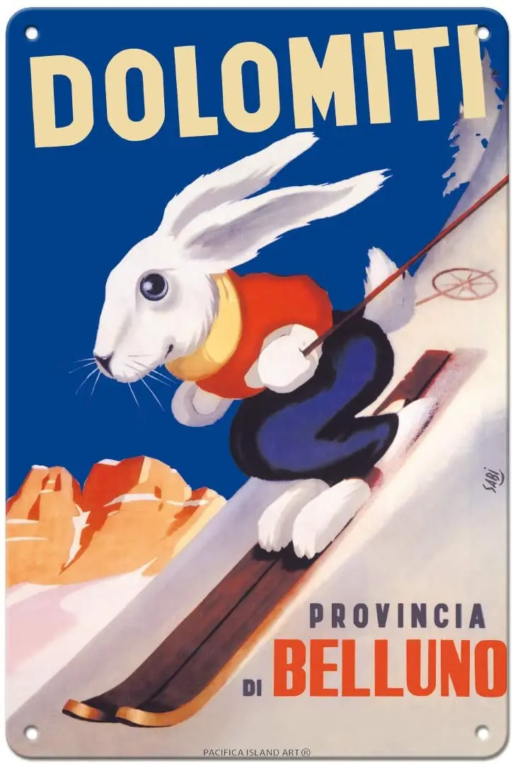 Island Art Cortina D'Ampazzo Ski Resort Italia-Vintage Sports Bidasio Degli 1950-8In X 12In Vintage Metal Tin Sign