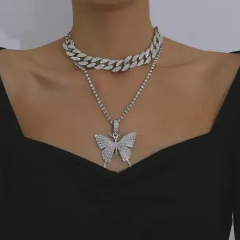 

Big Statement Butterfly Necklace Pendant Cuban Link Chain Choker Necklace Women Girls Chains Luxury Bling Hip Hop Jewelry