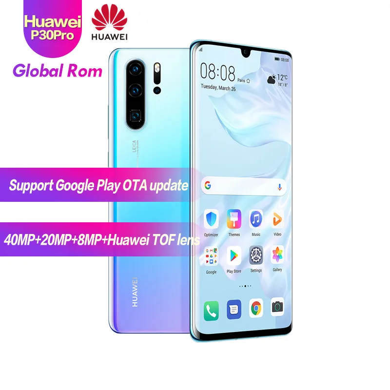 Мобильный телефон huawei P30 Pro 8G+ 256G Kirin 980 Android 9,1 6,47 ''OLED 2340X1080P IP68 NFC 5 камер 40 МП