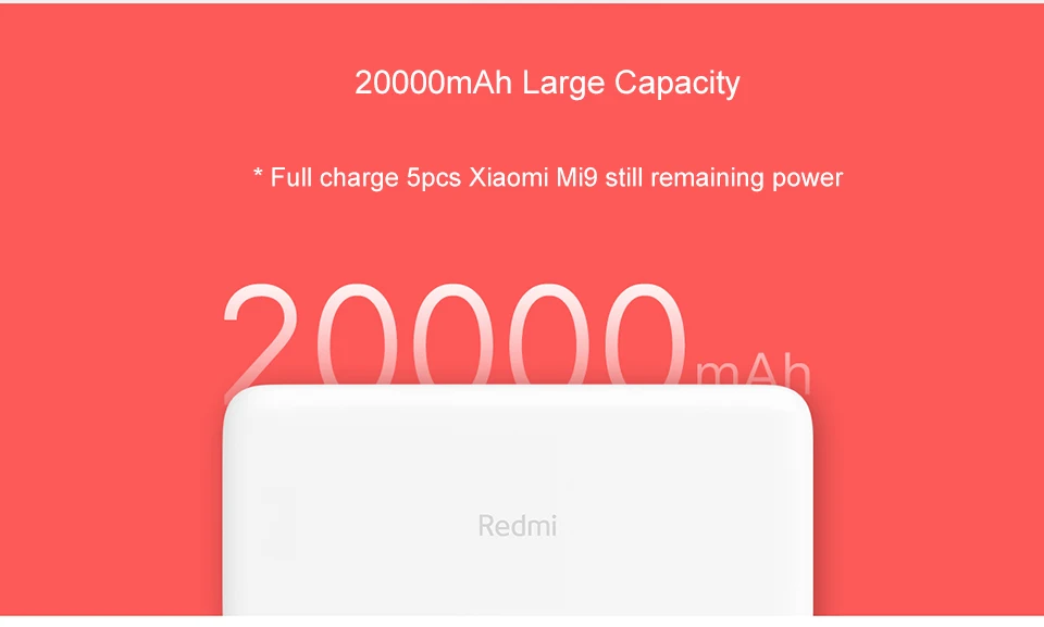 Xiaomi Redmi 20000mAh 18W QC3.0 power Bank Быстрая зарядка версия белый большой емкости power Bank портативное зарядное устройство для телефона