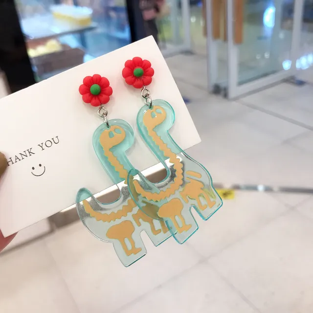Acrylic Drop Earrings Dinosaur Robot Flower Exaggeration Transparent Creativity Dangle Earrings for Women Fashion Jewelry yellow dinosaur