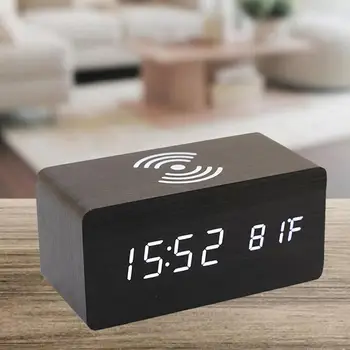 

Multi-Function Wooden Alarm Clock Wireless Charging Clock For Apple For Samsung For Huawei Smart Phone