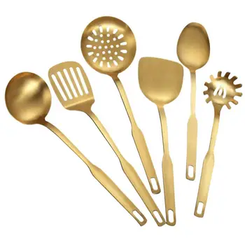 

6pcs Dishwasher Safe Serving Spoon Stainless Steel Cooking Tools Hanging Hole Non-stick Kitchenware Set Spatula Accessories