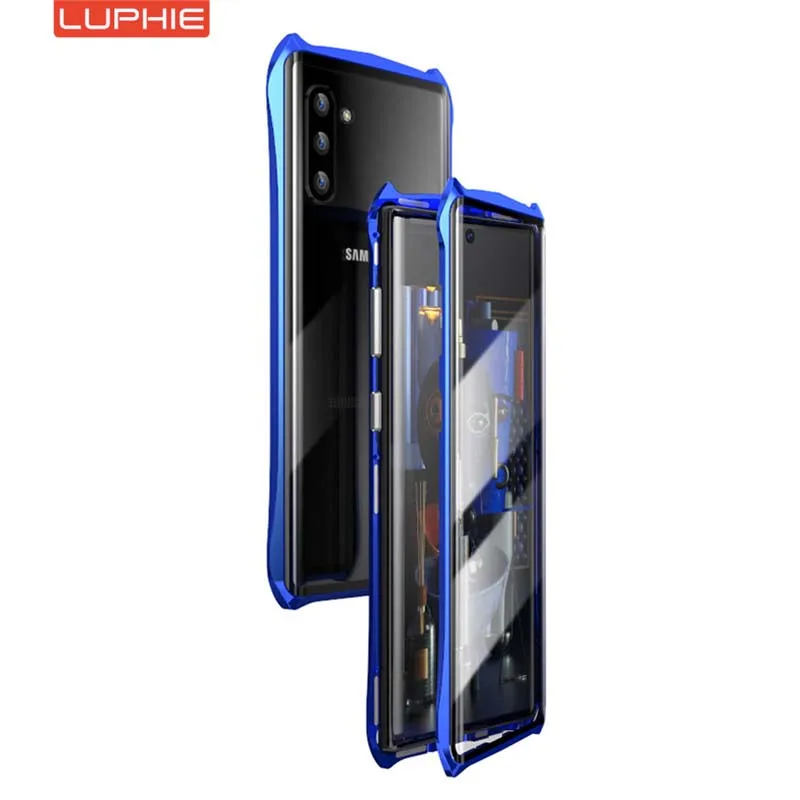 

Luphie Magnetic Case For Samsung Galaxy Note 10 10Plus 360 Full Front+Back 9H Glass Tempered Film Magnet Metal Case Cover KS0318