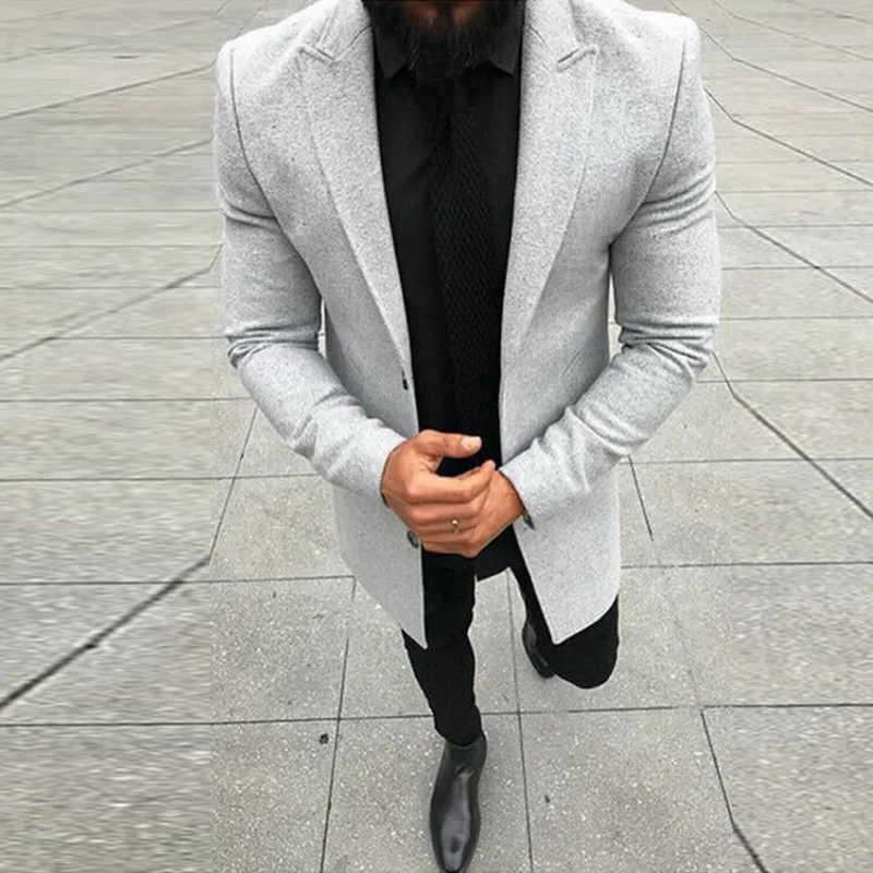 

New Arrival Men's Slim Woolen Coat Winter New Luxury High Quality Jacket Thick Warm Single-breasted Business Coat