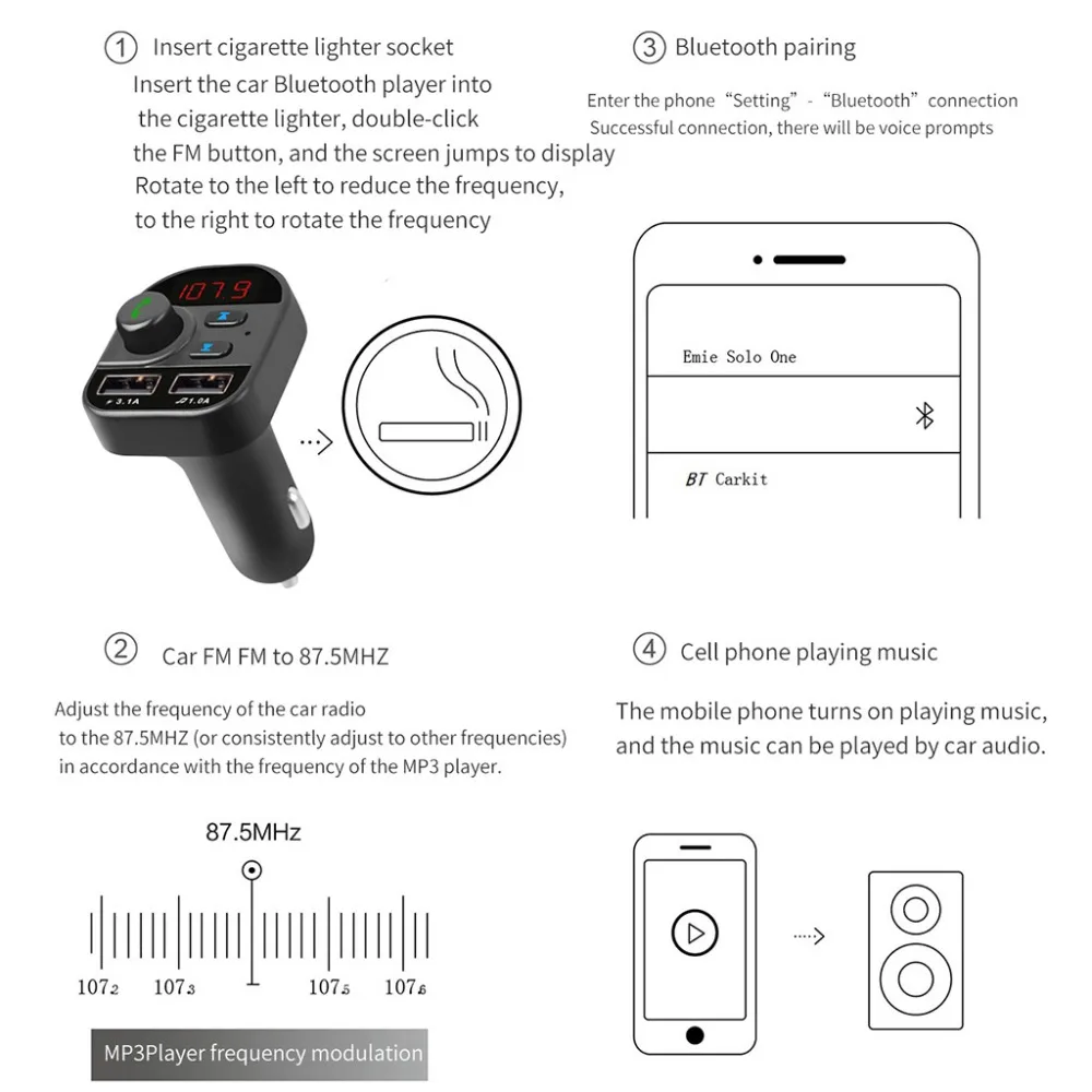 Автомобильное зарядное устройство с двумя usb-разъемами, Bluetooth, fm-передатчик, mp3-плеер, радио, адаптер, комплект