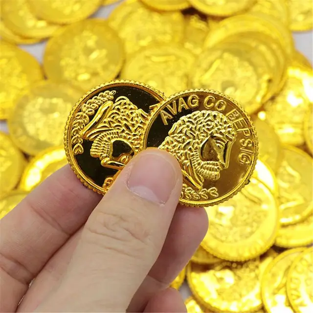 Pirate Gold Coins Plastic Set of 100,Play Gold Treasure Coins for Play Favor Party Supplies, Pirate Party, Treasure Hunt 5