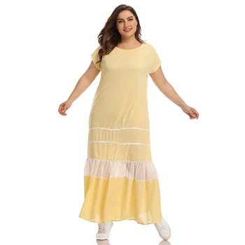 

TUHAO 2019 Women Loose Light Colour Long Dresses Ankle-Length Patchwork Vestidos Plus Sizes Bottoming Maxi Dresses HC295