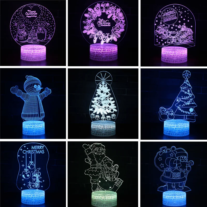 Merry Christmas Decoration Led Night Light Snowman Santa Claus Christmas 3d Light Visual Desk Lamp Kids Bedroom Light Xmas Gifts