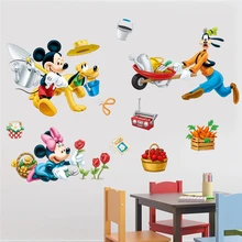 Cartoon Disney Busy Farm Mickey Minnie Goofy Pluto Wall Stickers For Kids Room Home Decor Wall Decal PVC Mural Art DIY Wallpaper