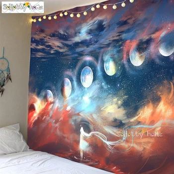 

Glowing Girl Moon Starry Sky Tapestry Wall Hanging Sandy Beach Throw Rug Blanket Camping Tent Travel Mattress Bohemian Sleeping