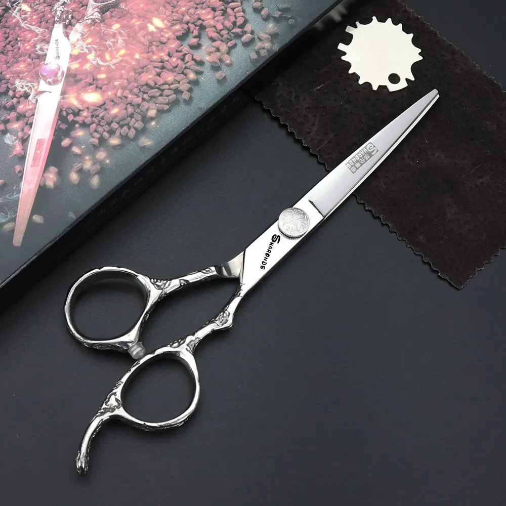 Cutting gift box 6 дюймов серебристые и черные профессиональные машинки для стрижки волос 440c Японские Стальные плоские ножницы набор черных чехлов и бритв - Цвет: Cutting gift box