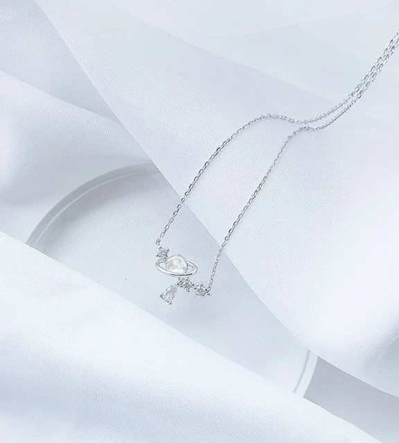 Aurora Water Drop Star Moon Necklace Cute Girl Clavicle Chain Heart Sweet Student Necklace Silver